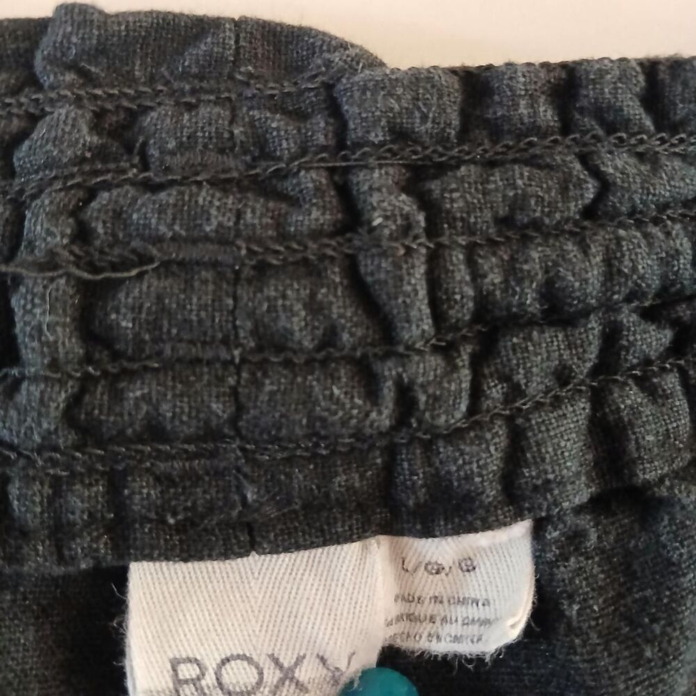 Roxy Black Flare Pants Elastic Drawstring Waist L Coastal Beach Y2K Indie Preppy - Picture 3 of 6